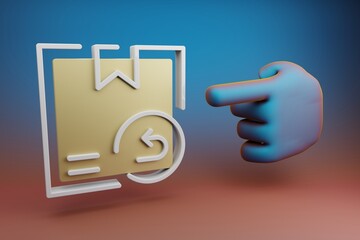 Fototapete - Beautiful illustrations abstract Hand index finger points to Delivery Returns symbol icon on a multicolor bright background. 3d rendering illustration. Background pattern for design.