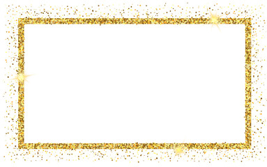 Wall Mural - rectangle gold glitter frame isolated on transparent background illustration, cut out border, 16:9 s