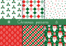 Set Of Cute Seamless Winter Time Patterns With Traditional Ornaments