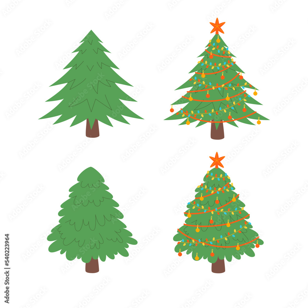 Vector set of Christmas trees isolated on white background. Collection ...