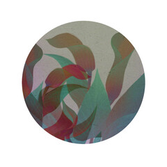 Water lily leaves, overlapping , circle cutout, transparent background, green and red colors