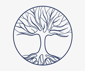 Vector Tree of life on white background. Circle tree logo icon template design. Tree of life decoration element