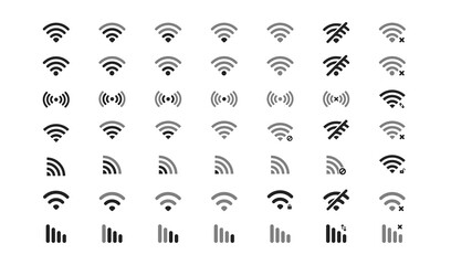 Wi fi icon set on white background. Internet network concept. No signal sign. Wireless internet acsess symbol.