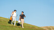 © freebird7977 - Golfer sport course golf ball fairway.  Group People lifestyle man and friend playing game golf tee off on the green grass.  Asia men player game shot in summer.Â  Healthy and Sport outdoor