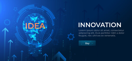 Poster - Abstract low-poly light bulb with gears inside. The Internet Technology triangle icon is a concept of a polygonal network. An idea, electricity, innovation, or other conceptual illustration.