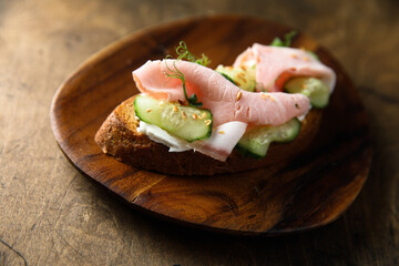 Wall Mural - Sandwich with cucumber and ham