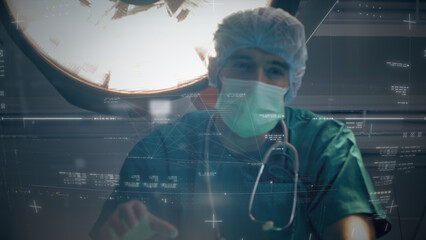 Aufkleber - Futuristic biomedical concept of a doctor using advance holographic scanning a patient's brain neuron pathology and diagnostic scan