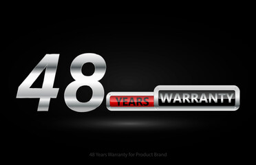 Wall Mural - 48 years warranty silver logo isolated on black background, vector design for product warranty, guarantee, service, corporate, and your business.