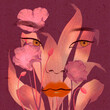 Surrealistic face with flowers, digital illustration