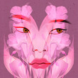 Surrealistic face with flowers, digital illustration