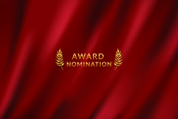 Wall Mural - Award nomination ceremony luxury background with red curtain cloth drape with golden wreath leaves