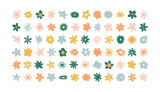 Trendy floral icon illustration set. Vintage style flowers on isolated background. Colorful pastel color spring doodle collection. Wedding nature symbol, romantic graphic bundle.