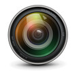 Camera photo lens, technology icon illustration.