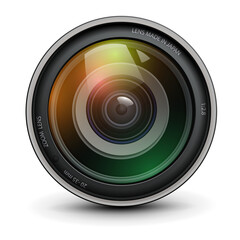 Poster - Camera photo lens, technology icon illustration.