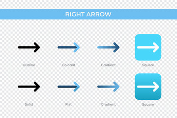 Poster - right arrow icon in different style. right arrow vector icons designed in outline, solid, colored, gradient, and flat style. Symbol, logo illustration. Vector illustration
