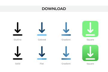 Poster - Download icon in different style. Download vector icons designed in outline, solid, colored, gradient, and flat style. Symbol, logo illustration. Vector illustration