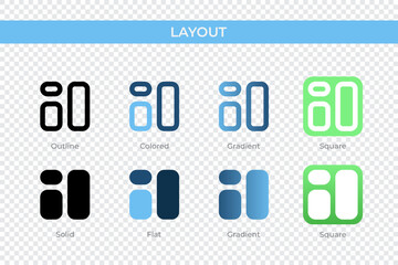 Poster - Layout icon in different style. Layout vector icons designed in outline, solid, colored, gradient, and flat style. Symbol, logo illustration. Vector illustration