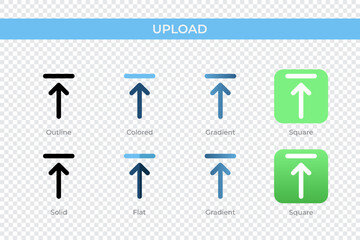 Poster - Upload icon in different style. Upload vector icons designed in outline, solid, colored, gradient, and flat style. Symbol, logo illustration. Vector illustration