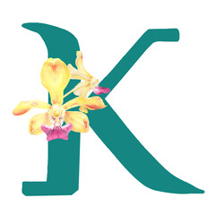 Poster - Custom hand drawn vanda orchids alphabet letter K