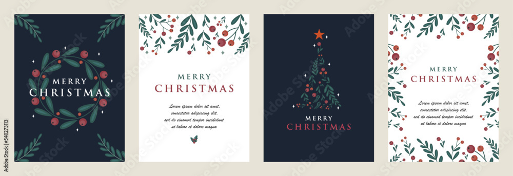 Merry Christmas and New Year posters or Greeting cards set Template ...
