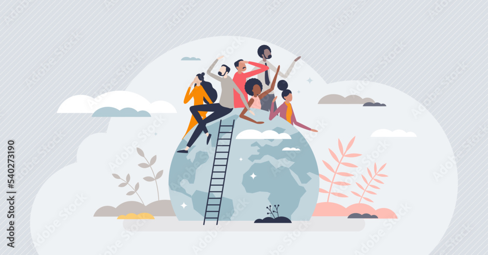 Population of the world with various ethnic groups tiny person concept ...