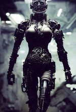 Robot Woman During Judgment Day. Android During The War. A Female Cyborg Attacks The World. Terminator On Earth.