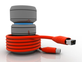 Poster - 3d rendering Database storage data base with usb cable