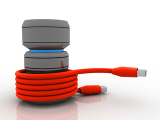Poster - 3d rendering Database storage data base with usb cable
