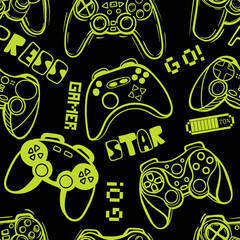 Wall Mural - Seamless bright pattern with  joysticks. gaming cool print for boys and girls. Suitable for textiles, sportswear, web
