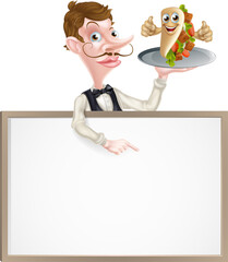 Canvas Print - Cartoon Kebab Pita Waiter Sign