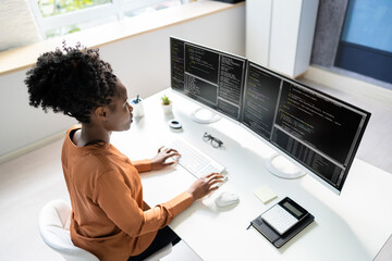 Poster - Computer Programmer Writing Program Code On Computer