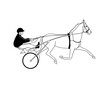 Black and white outline illustration of jockey and trotter, move forward at a wide trot