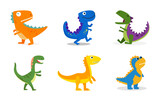 Fototapeta Dinusie - Cartoon dinosaur set. Collection of cute dinosaur icons. Flat vector illustration isolated on white background.