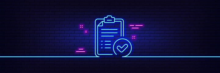 Aufkleber - Neon light glow effect. Approved report line icon. Accepted document sign. Verification symbol. 3d line neon glow icon. Brick wall banner. Approved report outline. Vector
