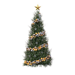 christmas tree with decorations, isolate on a transparent background, 3d illustration, cg render