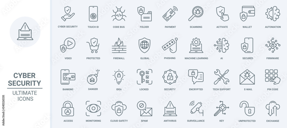 Cyber security thin line icons set vector illustration. Outline data ...