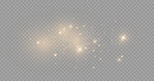 The Dust Sparks And Golden Stars Shine With Special Light. Vector Sparkles On A Transparent Background. . Stock Royalty Free Vector Illustration. PNG