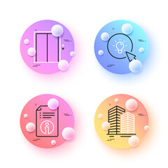 Poster - technical info, skyscraper buildings and energy minimal line icons. 3d spheres or balls buttons. lif