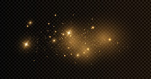 The Dust Sparks And Golden Stars Shine With Special Light. Vector Sparkles On A Transparent Background. . Stock Royalty Free Vector Illustration. PNG