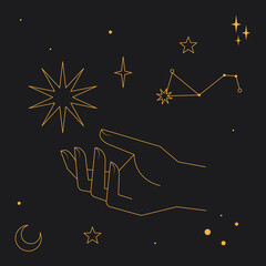 Wall Mural - Boho Witch and Magic icon Collection with mystic stars planets, suns, moons, and magical symbols.