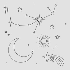 Wall Mural - Boho Witch and Magic icon Collection with mystic stars planets, suns, moons, and magical symbols.