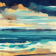 Wall Mural - An impressionist acrylic seascape landscape scene in a digital painted style