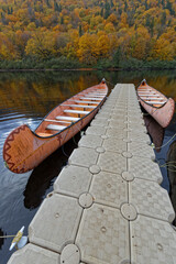 Poster - Canoes at quay on the Jacques-Cartier river in the National Park, Quebec