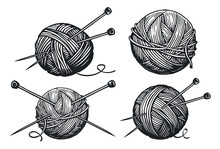 Balls Of Yarn, Knitting Needles. Clews, Skeins Of Thread. Tools Female Hobby Handicraft, Hand-knitting Sketch
