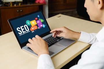 Poster - seo search engine optimization for modish e-commerce and online retail business showing on computer 