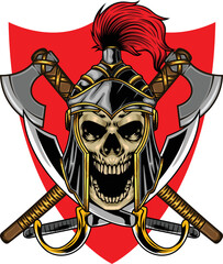 Wall Mural - Vector illustration of skull wearing warrior helmet