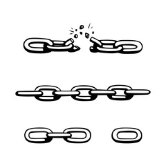 Poster - Broken chain with shatters as symbol of strength and miscommunication. Sketch of metal chains. Vector illustration isolated in white background