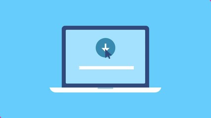 Downloading file on laptop from internet successfully, 2d animation 4k video clip.