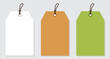 © Aozora - Set blank paper price tags or gift tags. Paper labels with cord. Set template shopping labels with shadow. Price tag collection. Vector illustration