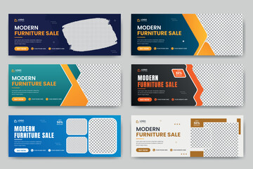 modern furniture sale facebook cover banner template and social media web banner layout bundle with 